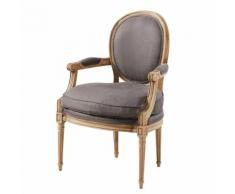Fauteuil cabriolet en lin taupe Louis