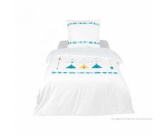 Housse de couette enfant 140x200 coton motif tipi bleu canard KISHI