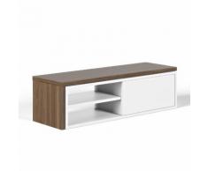 Meuble TV bas extensible en bois blanc (noyer) design avec niches et porte coulissante MOVE