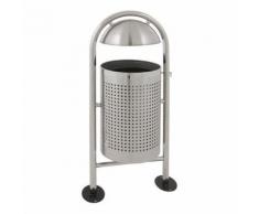 poubelle ronde d'extérieur protégé pluie 27l inox mat,
