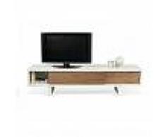 Inside75 SLIDE meuble tv design blanc avec 2 portes coulissantes noyer