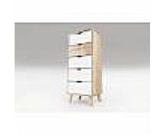 Abc meubles - chiffonnier 5 tiroirs viking scandinave bois vernis naturel/blanc