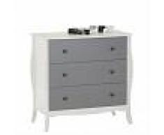 IDIMEX Commode ANTOINETTE au style baroque, en pin massif, lasuré blanc/gris
