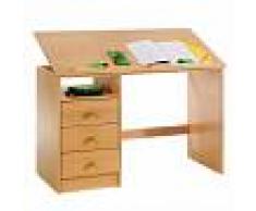 IDIMEX Bureau enfant KEVIN, en pin massif, 3 tiroirs et plateau inclinable, lasuré couleur hêtre