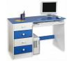 IDIMEX Bureau enfant MALTE, 4 tiroirs, lasuré blanc/bleu