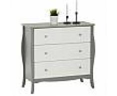 idimex Commode ANTOINETTE au style baroque, en pin massif, lasuré gris/blanc