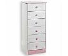 idimex Chiffonnier en pin RONDO, 6 tiroirs, lasuré blanc et rose