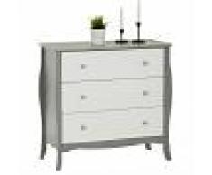 IDIMEX Commode ANTOINETTE au style baroque, en pin massif, lasuré gris/blanc