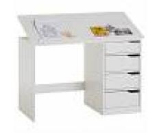 IDIMEX Bureau enfant EMMA, en pin massif, 4 tiroirs et plateau inclinable, lasuré blanc