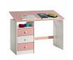 IDIMEX Bureau enfant KEVIN, en pin massif, 3 tiroirs et plateau inclinable, lasuré blanc et rose