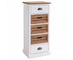 IDIMEX Chiffonnier CORNELIA, 2 tiroirs et 3 caisses de rangement, blanc et brun