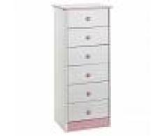 IDIMEX Chiffonnier en pin RONDO, 6 tiroirs, lasuré blanc et rose