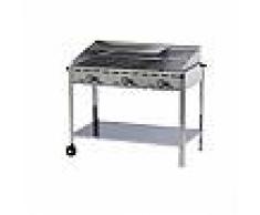hendi Barbecue Green Fire avec 3 bruleurs - Plaque en fonte émaillée et grille gastronorme 1/1 - 1078x612x(H)825