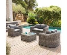 Salon de jardin Mooréa Terre d'ombre 4 places - Aluminium traité époxy, Résine tressée, Polyester