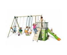 PORTIQUE KIMBO STEELWOOD BOIS ET MÉTAL AVEC TOBOGGAN TRIGANO. 10 ENFANTS.
