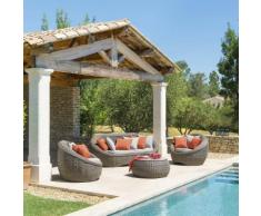 Salon de jardin Bétong Bûche 5 places - Aluminium traité époxy, Résine tressée, Polyester