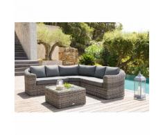 Salon d'angle de jardin Mooréa Terre d'ombre 5 places - Aluminium traité époxy, Résine tressée, Polyester