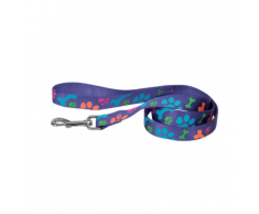Laisse violette en nylon pour chien motifs pattes Chapuis Sellerie Largeur 15 mm Longueur 120 cm