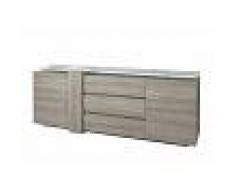 Panda Enfilade moderne coloris chêne avec plateau en verre à 2 portes et 3 tiroirs