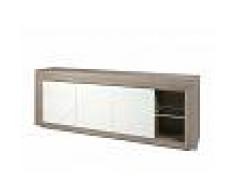 NOX Enfilade design avec 3 portes et 1 étagères vitrée coloris chêne et blanc