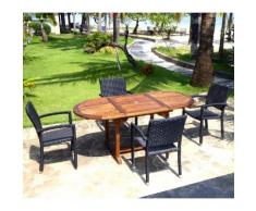 ensemble de jardin table teck 120-180 cm et 4 fauteuils résine noire