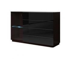 Buffet, bahut, enfilade TONGA 4 tiroirs, une porte. Look ultra design. Couleur Wengé. LEDS incluses