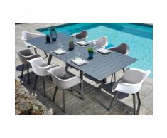 Salon de jardin moderne aluminium 8 personnes Jules Table anthracite + fauteuils blancs et taupes