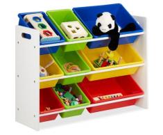 Étagère pour Enfants, Organisation 9 Boîtes de Rangement pour Jouets Colorées, MDF+Plastique,