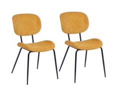 Lot de 2 Chaises de Salle à Manger Rembourrées Rétro Jaune Chaise de Cuisine en Velours sans Bras