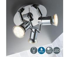 B.k.licht - Plafonnier salle de bain LED éclairage lampe plafond sdb chrome 3 spots orientables
