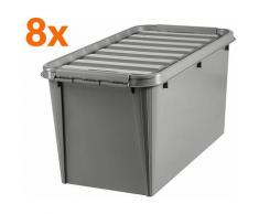 Certeo - 8x Boîte de rangement en plastique recyclé | 70 l | Taupe | Avec couvercle | SmartStore