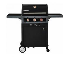 Barbecue au gaz Boston Black 3K Turbo - 3 brûleurs dont 1 Turbo Zone, Noir - Brasero