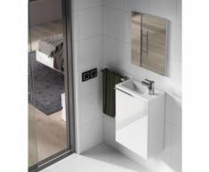 Set de Meuble sous lavabo avec 1 porte laqué blanc + Lavabo résine + miroir -PEGANE-
