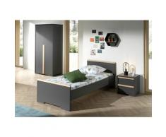 Pack - Lit Enfant, Chevet & Armoire london Gris Anthracite - Paris Prix