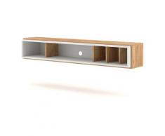 Price Factory - Meuble TV design suspendu DEVA 150 cm coloris chêne et blanc - Marron