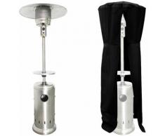 Parasol chauffant OSLO - chauffage d'extérieur gaz - acier inox + housse et table - Gris
