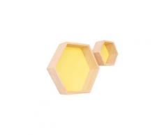 Étagère murale en bois massif présentoir étagère hexagonale en nid d'abeille (grand , petit, jaune)