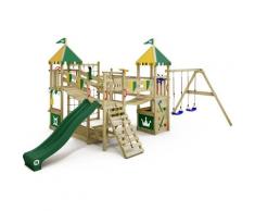Wickey - Aire de jeux Portique bois Smart Queen avec balançoire et toboggan vert Maison enfant