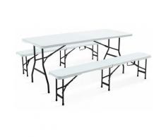Table pliante 180 cm et 2 bancs pliables