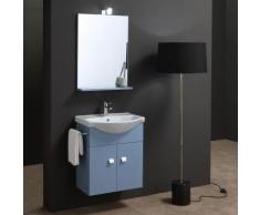 MEUBLE SALLE DE BAIN BLEU DE 58 CM LAVABO MIROIR ET LED SIMPLY