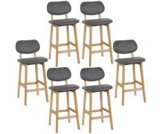 Aqrau - Tabouret de Bar Lot de 6, Tabouret de Cuisine Design en Cuir Artificiel et Bois, Gris