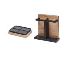 Hombre Set salle de bain avec Porte-brosse à dents + Porte-savon en polyrésine et bois de bambou,