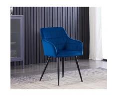 Chaise de Salle à Manger en Velours Capitonnée Bleue - Style Contemporain - Pieds en Métal - Salon,