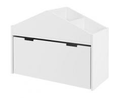Coffre à Jouet avec Étagère à Livres, Coffre de Rangement, en Bois, avec Roulettes, Blanc,
