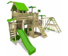FATMOOSE Aire de jeux Portique bois PacificPearl avec balançoire SurfSwing et toboggan vert pomme