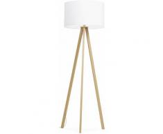 TRIVET - Lampe de Sol Design avec Pieds en Bois Naturel - Blanc - Blanc