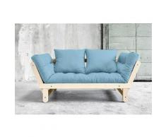 Banquette méridienne futon BEAT pin naturel tissu bleu clair couchage 75*200 cm. - bleu