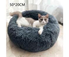 50Cm Couchage Panier Chien Chat Corbeille, Coussin Rond Hiver Chaud En Peluche Lit Animal Gris Fonce