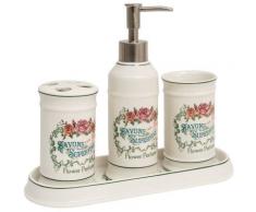 Set de salle de bains en porcelaine blanche composé par 4 pièces décorées Savons Superfines