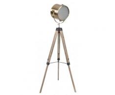 Lampadaire Trépied en Bois Projecteur Bronze